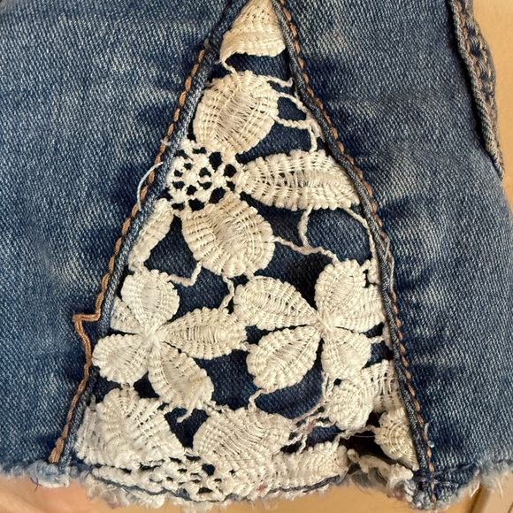 Jordache Blue and White Denim Overalls with Floral Panel M (7/8) - Picture 3 of 3